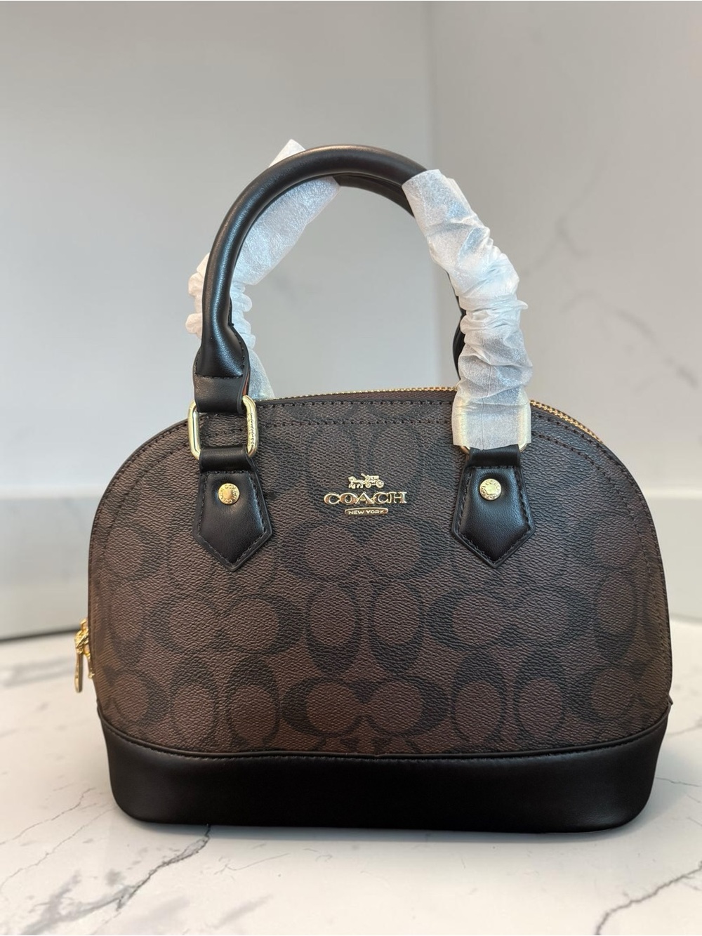Source Unknown Brown Signature Dome Satchel with Black Trim